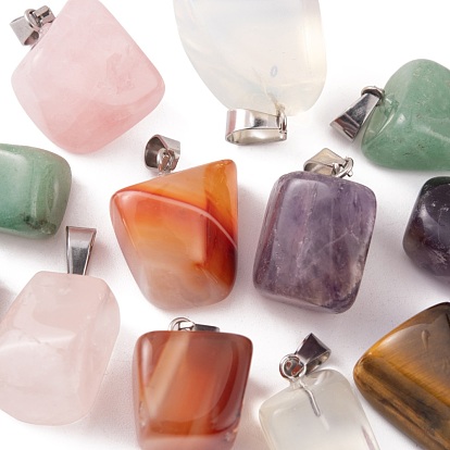12Pcs 6 Style Natural & Synthetic Gemstone Pendants, with Stainless Steel Snap On Bails, Nuggets