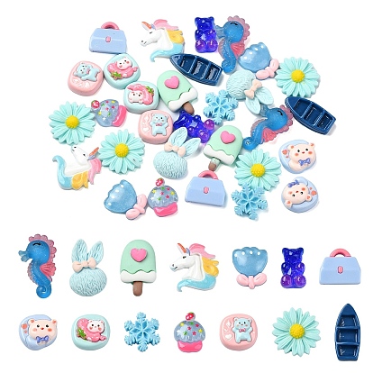 30 шт. 14 стили декодирования кабошонов из смолы, лодка, леденец и кролик, разнообразные, синяя цветовая палитра