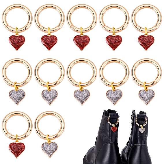 12 шт 2 стили сплав сердце обувь подвески, с литыми пружинными кольцами