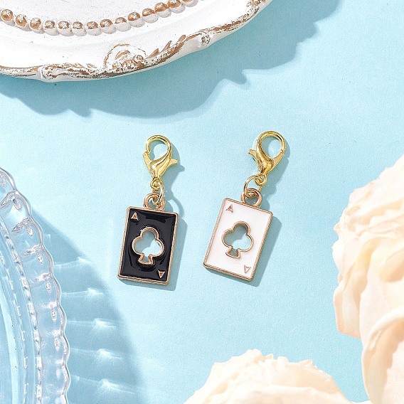 2 шт. подвесные украшения из эмалевого сплава в виде туза треф, с карабин-лобстерами , игральная карта
