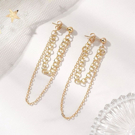 Серьги-гвоздики из латуни и нержавеющей стали с кисточками, подвеска-цепочка с кабелем