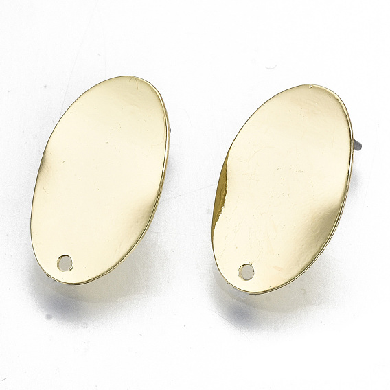 Rack Plating Iron Stud Earring Findings, Cadmium Free & Lead Free, with Steel Pins, Oval