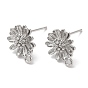 Brass Stud Earring Findings, with Horizontal Loop, Flower