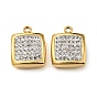 304 Stainless Steel Pendants, with Crystal Rhinestone, Square Charm