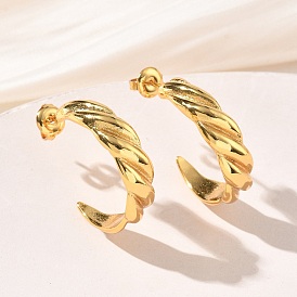 304 Stainless Steel Stud Earrings for Women, Half Hoop Earrings, Ion Plating(IP)