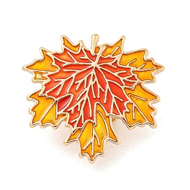 Maple Leaf Shape Alloy Enamel Brooch, Light Gold