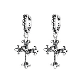 Pendientes de aro con cruz de plata de ley estilo punk vintage