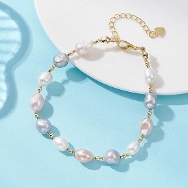 Женские браслеты из бисера из натурального культивированного пресноводного жемчуга, картофель, со стеклянными бисеринами