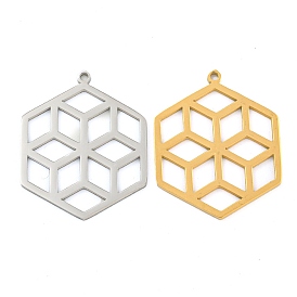 304 подвески из нержавеющей стали, лазерная резка, шестиугольник с цветочной подвеской