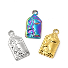 Ion Plating(IP) 
304 Stainless Steel Pendants, Rectangle with Human Face Charm