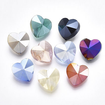 Electroplate Glass Beads, AB Color Plated, Faceted, Heart
