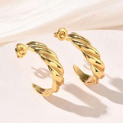 304 Stainless Steel Stud Earrings for Women, Half Hoop Earrings, Ion Plating(IP)