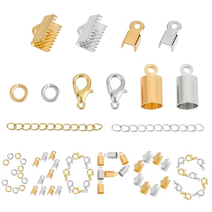 Kits de bijoux diy, y compris les extrémités en fer, Fermoir mousqueton, fermoirs de homard en alliage de zinc , extrémités de cordon en laiton et anneaux de saut, fer se termine avec des extensions de chaîne torsadée