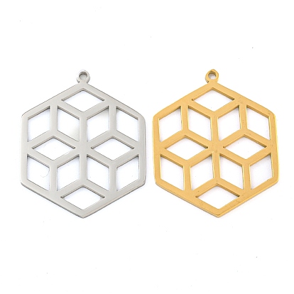 304 подвески из нержавеющей стали, лазерная резка, шестиугольник с цветочной подвеской
