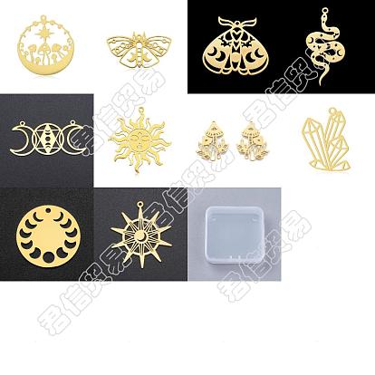 20Pcs 10 Style Ion Plating(IP) 201 & 304  Stainless Steel Pendants, Laser Cut, Mushroom & Snake & Beetle