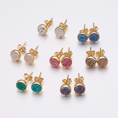 Серьги druzy смолы, с латунной фурнитурой , плоско-круглые