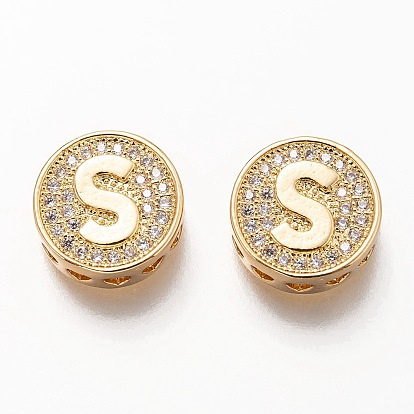 Латунные микропаве прозрачные многонитевые звенья из циркония, плоские круглые со словом