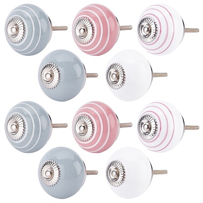 10pcs 5 Farben drucken Porzellan Schubladenknöpfe, mit Eisenfundament und Eisenschraube, für Zuhause, Kabinett, Schrank und Kommode, Rondell