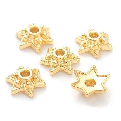 Rack Plating Alloy Flower Bead Caps, 6-Petal, Lead Free & Cadmium Free, Long-Lasting Plated