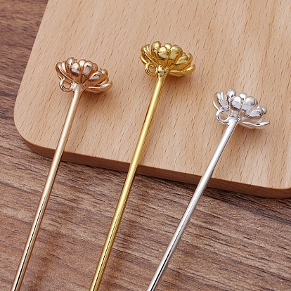 Iron Hair Stick Findings, with Alloy Flower and Loop, Vintage Decorative for Hair Diy Accessory