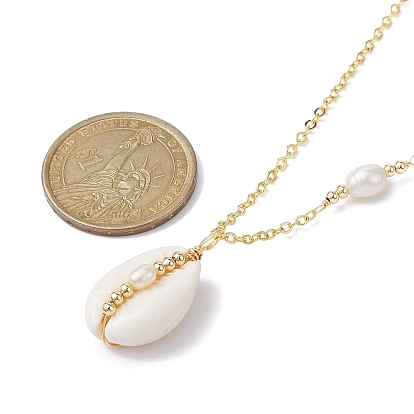 Natural Shell Pendant Necklace with Brass Cable Chains