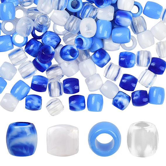 120шт 4 стили абс пластик имитация жемчуга европейские бусины, бусины с большим отверстием, баррель, двухцветные непрозрачные смоляные бусины, колонка