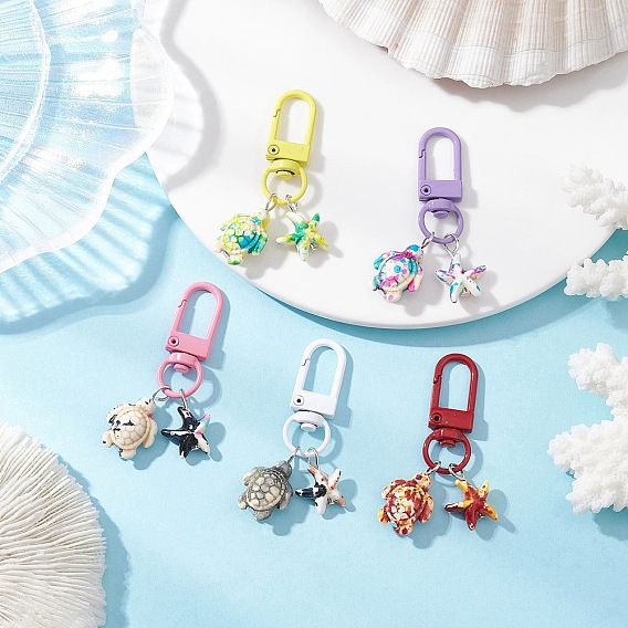 5 шт. подвесные украшения из искусственной бирюзы в виде черепахи и морской звезды, с поворотными застежками сплава