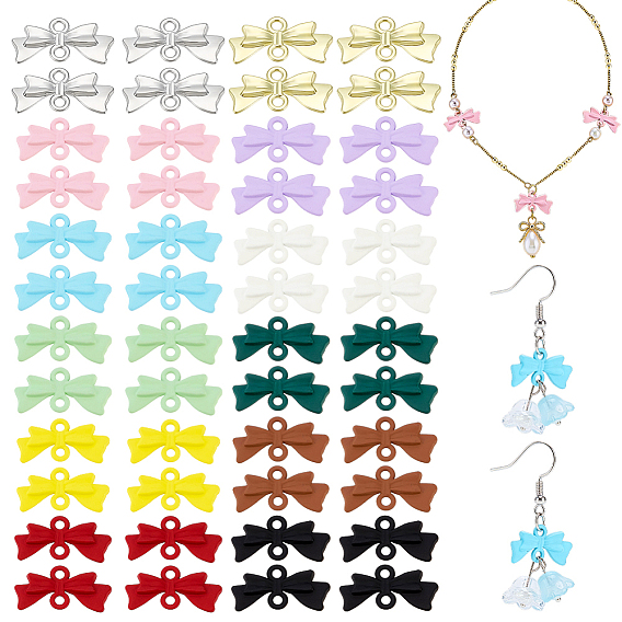 48 pièces 12 styles breloques connecteurs en alliage peint à la bombe, 3 liens de nœud papillon