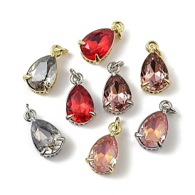 Подвески из латуни с кубическим цирконием и стеклянным кристаллом, слеза, платина/настоящее золото 18k, стойки покрытие, долговечный, без свинца и без кадмия, с целью перехода в кольце