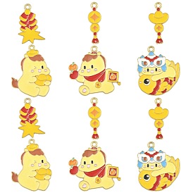 24шт. 6 стили подвесок из эмалированного сплава ко Дню Нового года, золотые