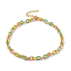 304 Stainless Steel Anklet, Enamel Colorful Oval for Women