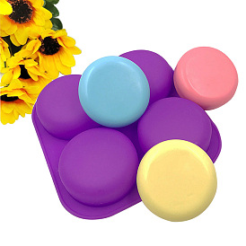 4 Cavities Silicone Molds, for Handmade Soap Making, Flat Round