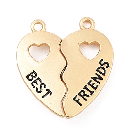 Alloy Enamel Split Pendants, Magnetic Charms, Heart with Word Best Friends