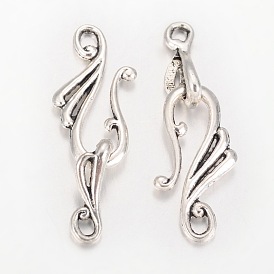 Tibetan Style S-Hook Clasps, 37x12x1.5mm, Hole: 2~3mm