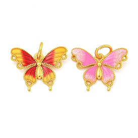 Rack Plating Brass Enamel Pendants, with Jump Ring, Long-Lasting Plated, Lead Free & Cadmium Free, Real 18K Gold Plated, Butterfly Charm