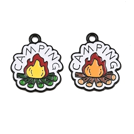 Pendentifs en alliage émaillé avec peinture de cuisson, noir, feu avec des charmes de camping à mots