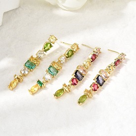 Прямоугольные серьги-гвоздики из латуни с микропаве и цирконием, без кадмия и без свинца, стойки покрытие, долговечный, реальный 18 k позолоченный