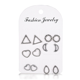 6 Pairs 6 Style Triangle & Heart & Teardrop & Ring Alloy Stud Earrings for Women