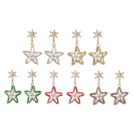 Glass Star Stud Earrings, with Brass Cubic Zirconia Stud Earring Findings, Golden