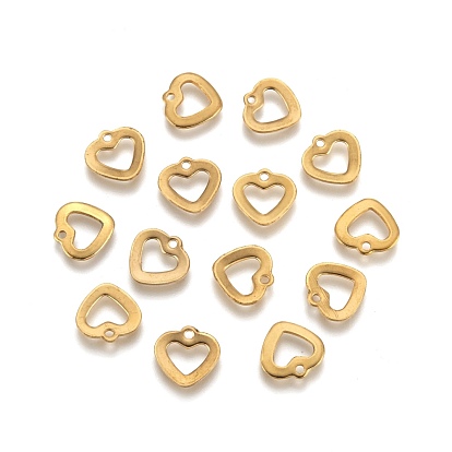 304 Stainless Steel Open Heart Charms, Hollow, 11x11x1mm, Hole: 1mm