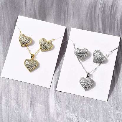 Комплекты из латунных серег-гвоздиков и ожерелий с микропаве из кубического циркония, без кадмия и без свинца, долговечный, стойки покрытие