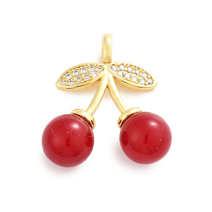 Латунные микро проложить кубического циркония подвески, вишня, с пластмассовой жемчужиной abs, стойки покрытие, долговечный, без свинца и без кадмия