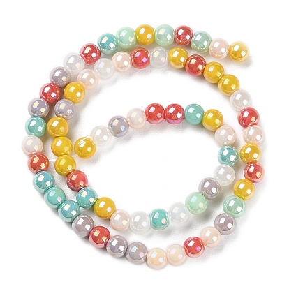 Opaque Electroplate Glass Beads Strands, AB Color Plated, Round