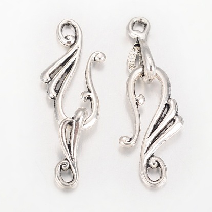 Tibetan Style S-Hook Clasps, 37x12x1.5mm, Hole: 2~3mm