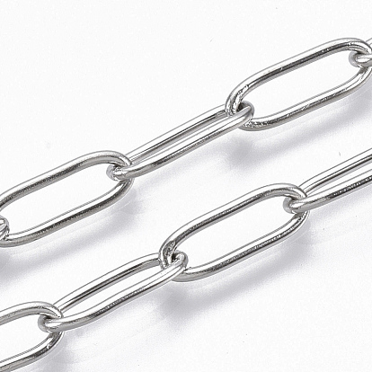 304 Stainless Steel Paperclip Chains, Drawn Elongated Cable Chains, Soldered