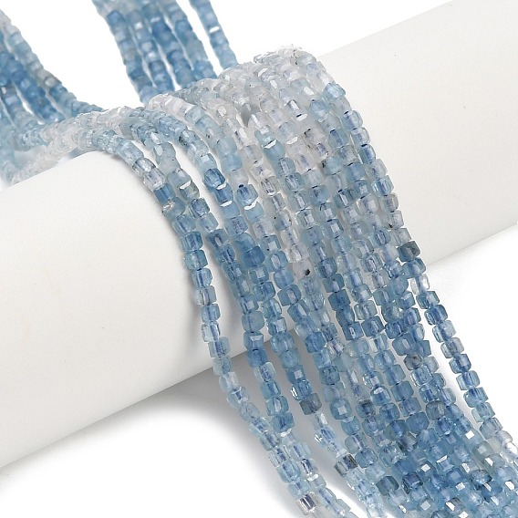 Природные Аквамарин бисер нитей, граненые настольные бусины в форме куба