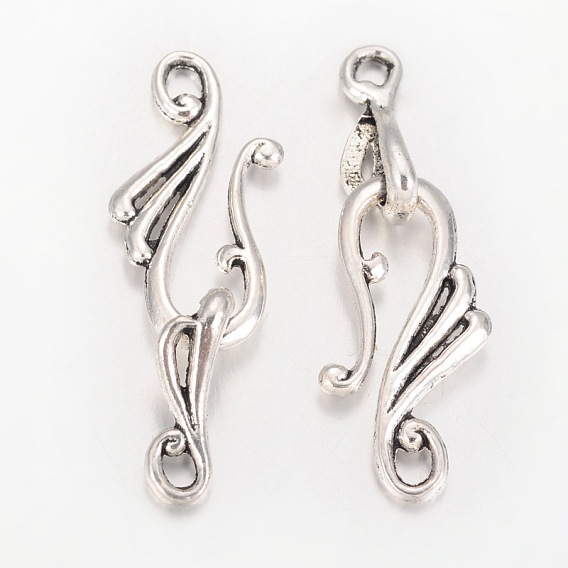 Tibetan Style S-Hook Clasps, 37x12x1.5mm, Hole: 2~3mm