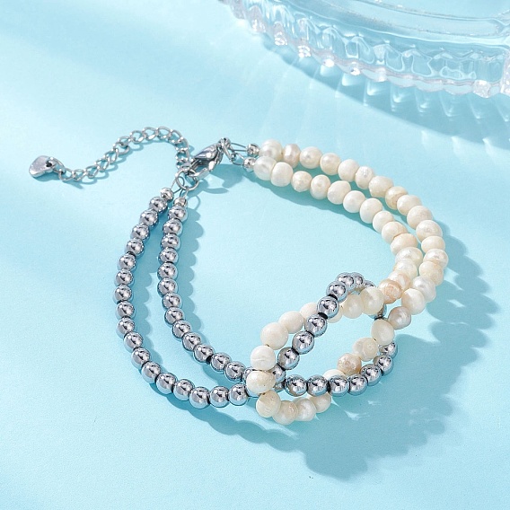 Браслеты из натурального жемчуга и синтетического немагнитного гематита для женщин