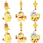 24Pcs 6 Styles New Year's Day Alloy Enamel Pendants, Golden