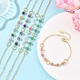 Natural Mixed Gemstone Faceted Cube Beaded Brass Chain Bracelets for Women, Golden